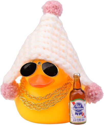 Car Dashboard Rubber Ducks Christmas Decorations, Cute Winter Rubber Ducky for Car Ornament with Knit Hat, Sunglasses, Necklace, 3in in Saudi Arabia