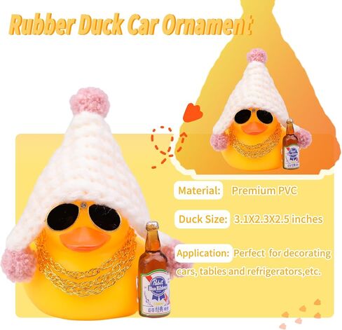 Car Dashboard Rubber Ducks Christmas Decorations, Cute Winter Rubber Ducky for Car Ornament with Knit Hat, Sunglasses, Necklace, 3in in Saudi Arabia