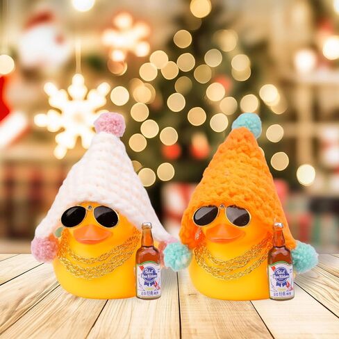 Car Dashboard Rubber Ducks Christmas Decorations, Cute Winter Rubber Ducky for Car Ornament with Knit Hat, Sunglasses, Necklace, 3in in Saudi Arabia