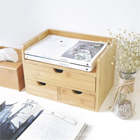 منظم مكتب من الخيزران بثلاثة أدراج مع رف - تخزين المكياج ومنظم سطح الطاولة للمكتب المنزلي أو مكان العمل أو الحمام - لا يتطلب تجميعًا in Kuwait