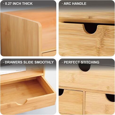 منظم مكتب من الخيزران بثلاثة أدراج مع رف - تخزين المكياج ومنظم سطح الطاولة للمكتب المنزلي أو مكان العمل أو الحمام - لا يتطلب تجميعًا in Kuwait