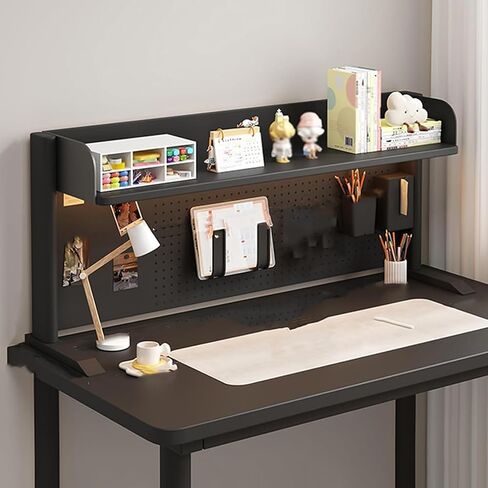 Desk Organizer Shelf with Pegboard, Wooden Dorm Desktop Bookshelf, 2-Tier Metal Desk Hutch Organizer, Freestanding Bookcase Storage Rack for Home Office Dorm(31.5in, Natural) in Saudi Arabia
