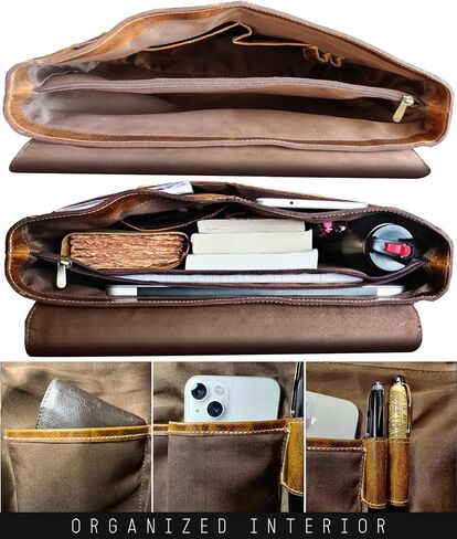RUSTIC TOWN Leather Laptop Messenger Bag for Men - Full Grain Leather Briefcase Computer Satchel Office Crossbody Bag in Kuwait