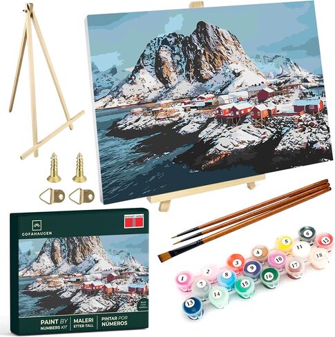 Gofahaugen Framed Large Paint by Numbers Kit for Adults with Easel + Premium Brushes - Nordic Landscape Painting, Interior Design, Relax or Gift -16 x 20 inches in Saudi Arabia