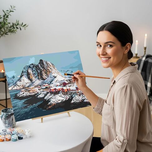 Gofahaugen Framed Large Paint by Numbers Kit for Adults with Easel + Premium Brushes - Nordic Landscape Painting, Interior Design, Relax or Gift -16 x 20 inches in Saudi Arabia