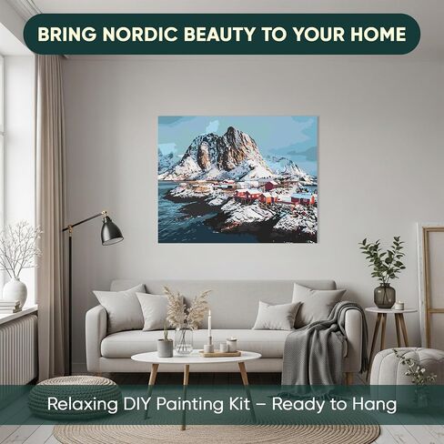 Gofahaugen Framed Large Paint by Numbers Kit for Adults with Easel + Premium Brushes - Nordic Landscape Painting, Interior Design, Relax or Gift -16 x 20 inches in Saudi Arabia