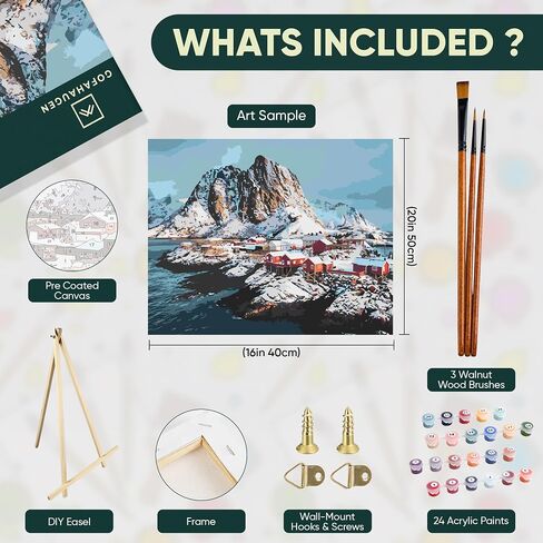 Gofahaugen Framed Large Paint by Numbers Kit for Adults with Easel + Premium Brushes - Nordic Landscape Painting, Interior Design, Relax or Gift -16 x 20 inches in Saudi Arabia