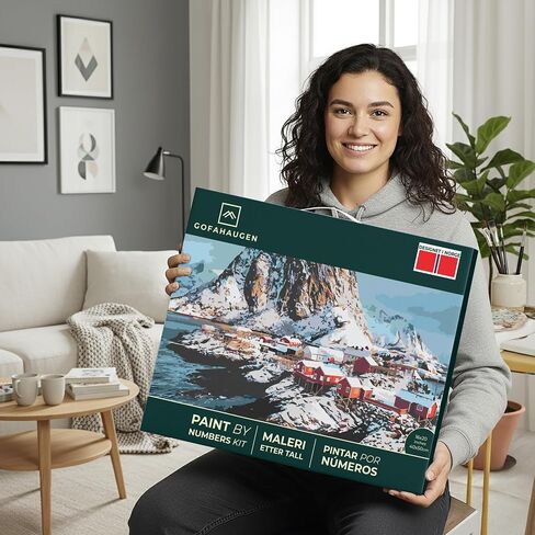 Gofahaugen Framed Large Paint by Numbers Kit for Adults with Easel + Premium Brushes - Nordic Landscape Painting, Interior Design, Relax or Gift -16 x 20 inches in Saudi Arabia