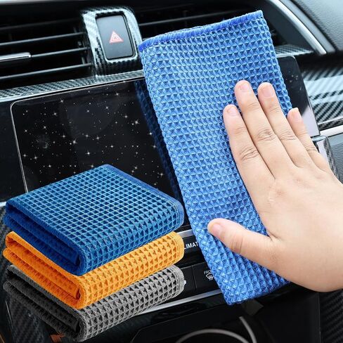 Microfiber Car Wash Towel Waffle Car Windshield Absorbent Wipe Towel Car Detailing Cleaning Tools,Gray in Saudi Arabia