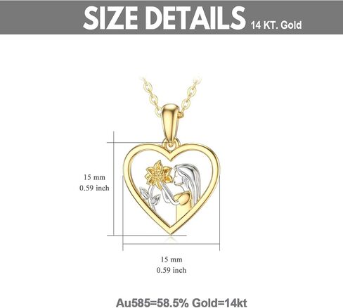 SISGEM 14K Real Gold Sunflower Heart Necklaces for Women,You Are My Sunshine Sunflower, My Girl Yellow Sunflower Pendant with Loving Heart Necklaces Jewelry Gift for Her, Gold Chain 18" in Saudi Arabia