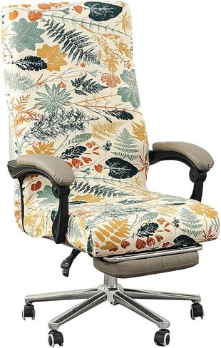 Black, Emerald Green and Beige Leaf and Flower Pattern Office Chair Cover, Washable, extendable and rotatable Office boss Chair Cover (Black and Green Flowers, Boss Chair Cover) in Kuwait