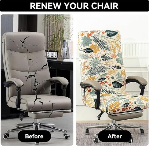 Black, Emerald Green and Beige Leaf and Flower Pattern Office Chair Cover, Washable, extendable and rotatable Office boss Chair Cover (Black and Green Flowers, Boss Chair Cover) in Kuwait