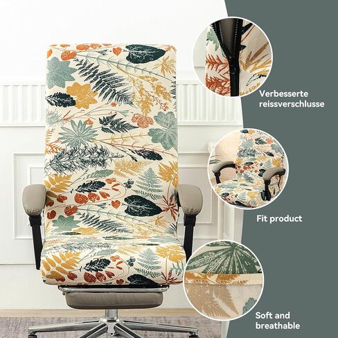 Black, Emerald Green and Beige Leaf and Flower Pattern Office Chair Cover, Washable, extendable and rotatable Office boss Chair Cover (Black and Green Flowers, Boss Chair Cover) in Kuwait