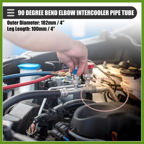 Universal 90 Degree Bend Elbow Intercooler Pipe Air Intake Tube, 4" OD, 102mm OD, Leg Length 4", 100mm Leg Length, 6061 Aluminum Alloy, Silver Tone Vehicle Components in Saudi Arabia