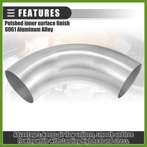 Universal 90 Degree Bend Elbow Intercooler Pipe Air Intake Tube, 4" OD, 102mm OD, Leg Length 4", 100mm Leg Length, 6061 Aluminum Alloy, Silver Tone Vehicle Components in Saudi Arabia
