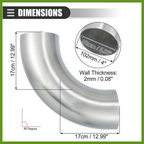 Universal 90 Degree Bend Elbow Intercooler Pipe Air Intake Tube, 4" OD, 102mm OD, Leg Length 4", 100mm Leg Length, 6061 Aluminum Alloy, Silver Tone Vehicle Components in Saudi Arabia