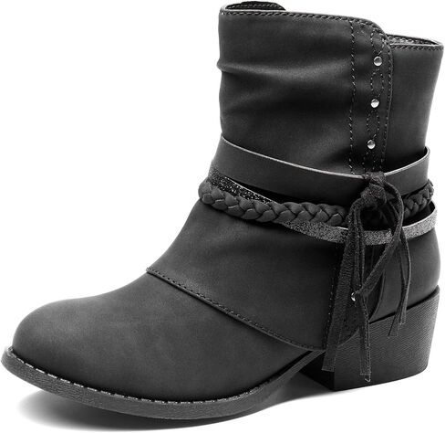 أحذية DREAM PAIRS للفتيات للكاحل بسحاب جانبي وكعب منخفض للأطفال الصغار/الأطفال الكبار، مقاس 10 طفل صغير، أسود، SDBO225K-1 in Saudi Arabia