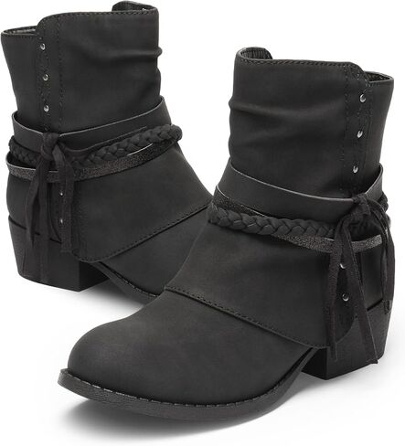 أحذية DREAM PAIRS للفتيات للكاحل بسحاب جانبي وكعب منخفض للأطفال الصغار/الأطفال الكبار، مقاس 10 طفل صغير، أسود، SDBO225K-1 in Saudi Arabia