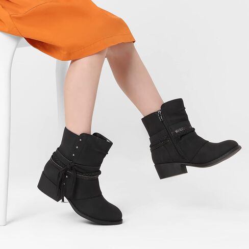أحذية DREAM PAIRS للفتيات للكاحل بسحاب جانبي وكعب منخفض للأطفال الصغار/الأطفال الكبار، مقاس 10 طفل صغير، أسود، SDBO225K-1 in Saudi Arabia