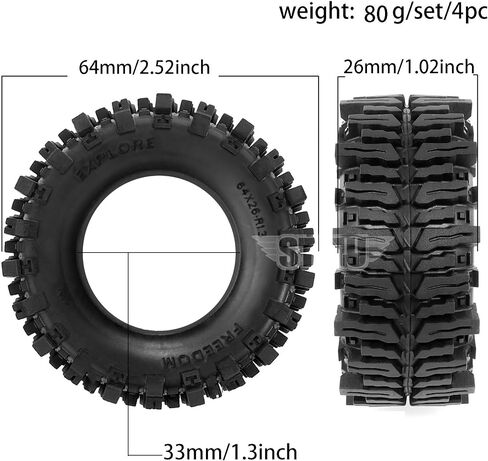 STMU 1.3in RC Crawler Tires Set Swamp Claw Mud Terrain Tires 64 * 26mm for 1/18 1/24 Trx4m SCX24 RC Crawler Car in Kuwait