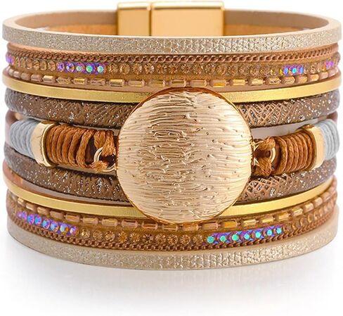 Long tiantian Leather Wrap Bracelets for Women Trendy Pulseras para Mujer Multi-Layer Stackable Cuff Bracelet Boho Jewelry for Women Gifts for Women in Kuwait