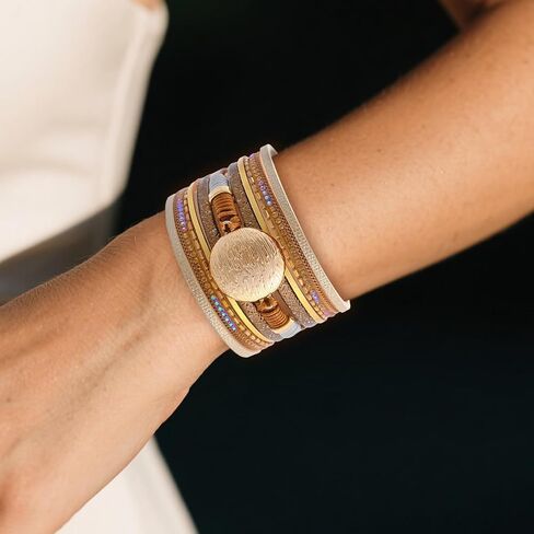 Long tiantian Leather Wrap Bracelets for Women Trendy Pulseras para Mujer Multi-Layer Stackable Cuff Bracelet Boho Jewelry for Women Gifts for Women in Kuwait