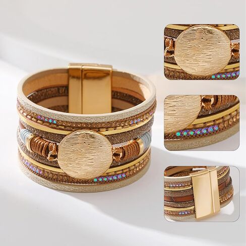 Long tiantian Leather Wrap Bracelets for Women Trendy Pulseras para Mujer Multi-Layer Stackable Cuff Bracelet Boho Jewelry for Women Gifts for Women in Kuwait