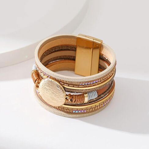 Long tiantian Leather Wrap Bracelets for Women Trendy Pulseras para Mujer Multi-Layer Stackable Cuff Bracelet Boho Jewelry for Women Gifts for Women in Kuwait