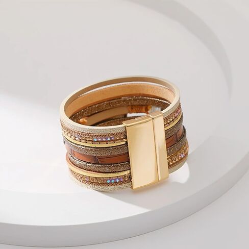 Long tiantian Leather Wrap Bracelets for Women Trendy Pulseras para Mujer Multi-Layer Stackable Cuff Bracelet Boho Jewelry for Women Gifts for Women in Kuwait