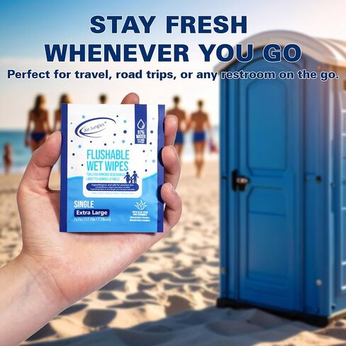 Air Jungles Flushable Wet Wipes 6 Packs, 300 Gentle Cleansing Wipes, Large 7"x7" Size, Fresh Scent, Moisturizing with Aloe Vera & Vitamin E, for Adults and Babies Resealable Packaging in Kuwait