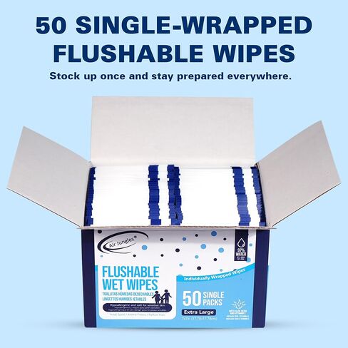 Air Jungles Flushable Wet Wipes 6 Packs, 300 Gentle Cleansing Wipes, Large 7"x7" Size, Fresh Scent, Moisturizing with Aloe Vera & Vitamin E, for Adults and Babies Resealable Packaging in Kuwait