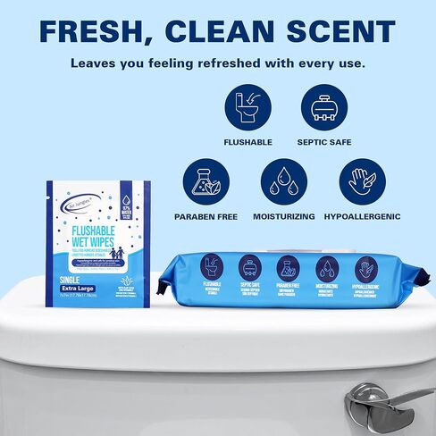 Air Jungles Flushable Wet Wipes 6 Packs, 300 Gentle Cleansing Wipes, Large 7"x7" Size, Fresh Scent, Moisturizing with Aloe Vera & Vitamin E, for Adults and Babies Resealable Packaging in Kuwait