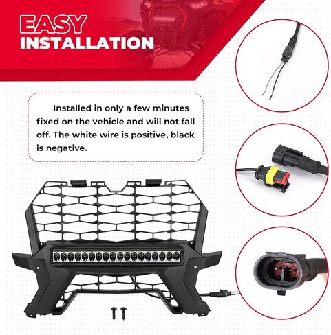 KEMIMOTO UTV Front Grill Light Compatible with 2019-2023 Polaris RZR XP 1000, Waterproof Black Lower Mesh with LED Light Bar Accessories Compatible with Polaris RZR XP/XP4 1000 Turbo 2019-2023 in Saudi Arabia