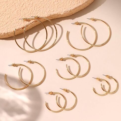 6 Pair Hoop Earring Set 14K Gold Plated Earrings,Stainless Hoop Earring Women Jewelry Gold/Silver Jewelry Gift in Saudi Arabia
