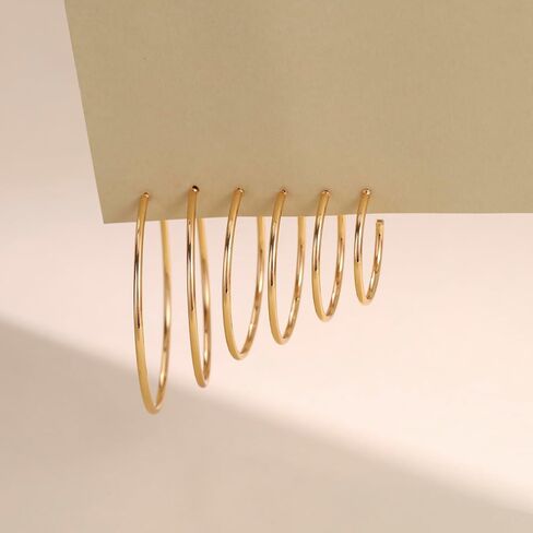 6 Pair Hoop Earring Set 14K Gold Plated Earrings,Stainless Hoop Earring Women Jewelry Gold/Silver Jewelry Gift in Saudi Arabia