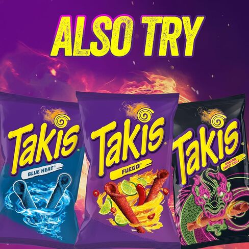 Takis 18 pc / 1 oz Variety Pack, Assorted Flavored Mixed Rolled Tortilla Chips – (5) Fuego, (5) Blue Heat, (4) Nitro, (4) Crunchy Fajitas (Pack of 2) in Saudi Arabia