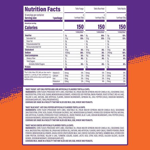 Takis 18 pc / 1 oz Variety Pack, Assorted Flavored Mixed Rolled Tortilla Chips – (5) Fuego, (5) Blue Heat, (4) Nitro, (4) Crunchy Fajitas (Pack of 2) in Saudi Arabia