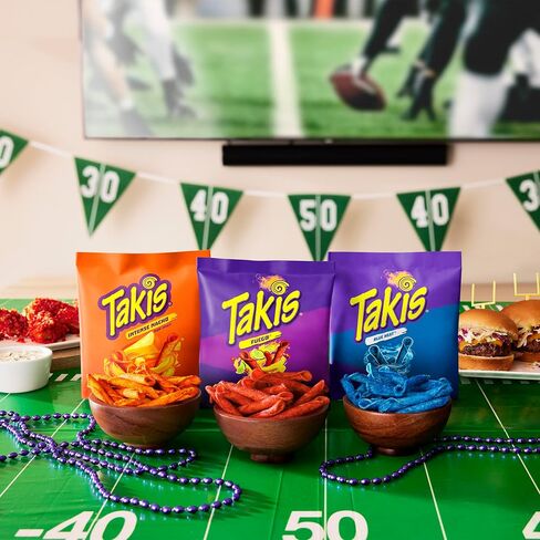 Takis 18 pc / 1 oz Variety Pack, Assorted Flavored Mixed Rolled Tortilla Chips – (5) Fuego, (5) Blue Heat, (4) Nitro, (4) Crunchy Fajitas (Pack of 2) in Saudi Arabia