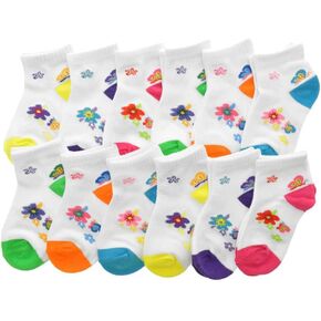 Angelina Unisex Adult and Kids Cotton Blend Low Cut Trainer Socks in Assorted Colors and Prints (12-Pack) in Kuwait