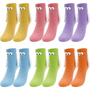 JarThenaAMCS 6 Pairs Magnetic Holding Hands Socks Novelty Funny Couple Thin Breathable Cotton Socks for Holiday Birthday Party Gift Supplies (Candy Colors)
