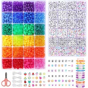 4800 قطعة من خرز المهر للأساور من Quefe، مجموعة خرز كاندي 24 لونًا تتضمن خرز الحروف، خرز القلب، خرز طين البوليمر، مجموعة صنع الأساور لصنع المجوهرات والهدايا الحرفية in Kuwait