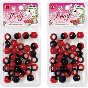 60 Pcs Beads Jewelry Making Kit DIY Hair Braiding Bracelet Ornaments Crafts Extra Large Round Two Tone Pony +2 Beaders Included (Black/Brown)