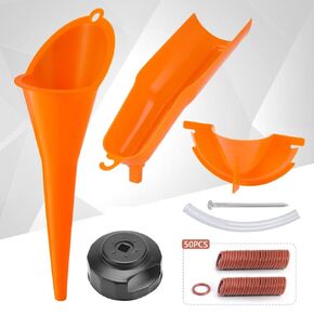 Oil Filter Cap Wrench and Funnel Set: Crankcase Fill Funnel, Primary Case& Drip-Free Oil Filter Funnel+ 50Pcs Fluorine Rubber O-Ring Primary Drain Plugs fit for Harley Sporster Dyna