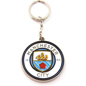 Manchester City FC Official Metal Football/Soccer Crest Keyring (One Size) (White/Blue)