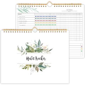 Habit Tracker Calendar- 12 Months Undated Daily Weekly & Monthly Period Habit Tracker Journal, Greenery Floral, Spiral Binding with Writable Goals Habits Track and Self Care Office Supplies. 8"x10"