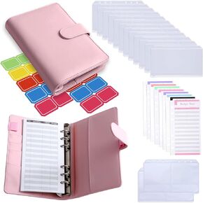 Livino 29 Pcs A6 PU Leather Notebook Budget Binder Bill Organizer including 12 A6 Binder Zipper Envelopes, 2 x A6 Bill Bags, 12 Expense Budget Sheets, 2 label Sheet (20 labels) Budget Notebook (Black)