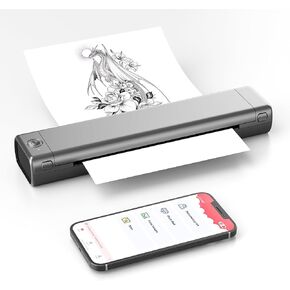 M08F A4 Portable Printer Wireless for Travel, Bluetooth Thermal Printer Support A4 Thermal Paper, Compatible with Android iOS Phone & Laptop, Inkless Compact Printer for Home Office Vehicles
