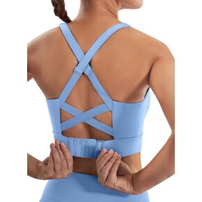 Ewedoos High Impact Sports Bras for Women High Support Adjustable Strappy Padded Sports Bra Workout Bras for Running Baby Blue