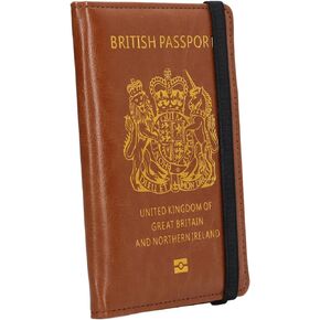 Rengu Passport Wallet, Brown United Kingdom Passport Multifunction Card Holder for Business