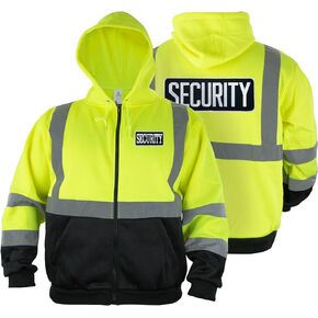 RYNO GEAR Men's Security Guard Silkscreen Front & Back Black Full Zip Hoodie, Fleece Hoodie.